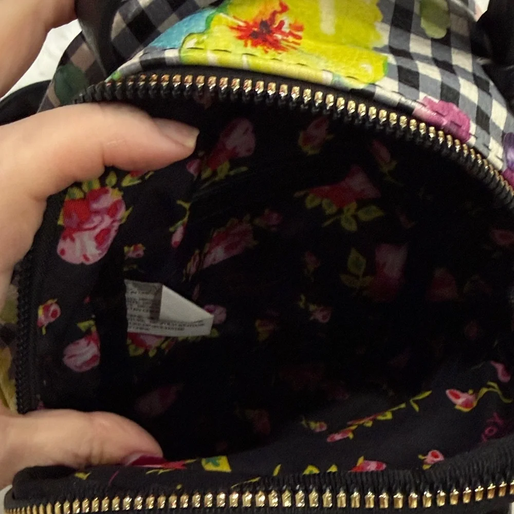 Betsey Johnson Floral Dog Backpack - Black, White, Pink